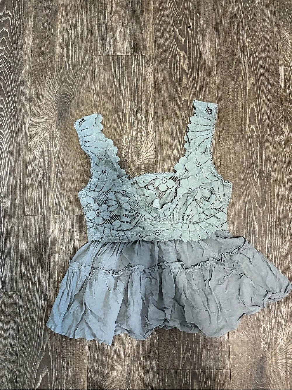 Free People Adella Cami Lace Ruffle Tank Top Blue